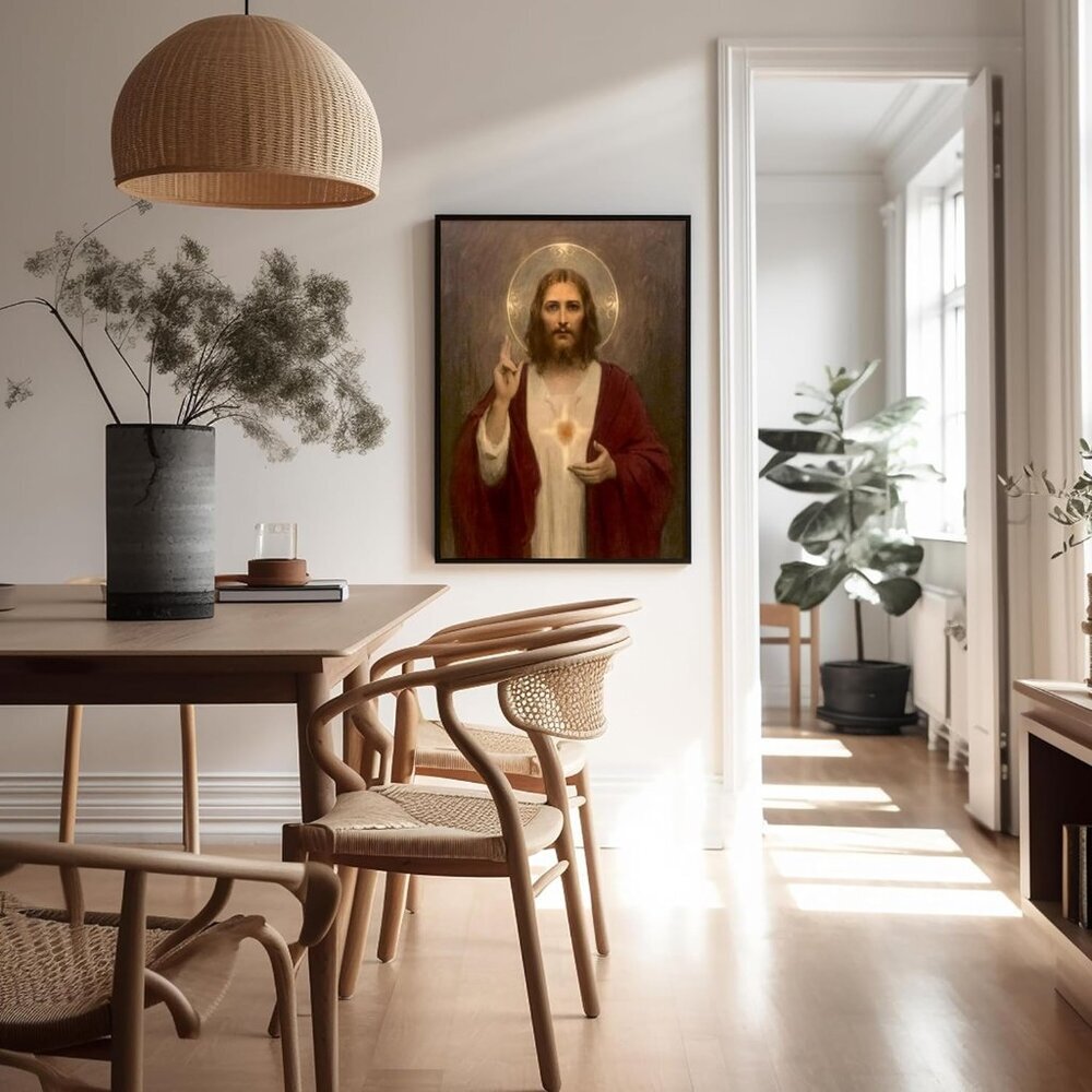 Vintage Sacred Heart Jesus Poster Religious Wall Art Gift for Men Women - Picture 5 of 6